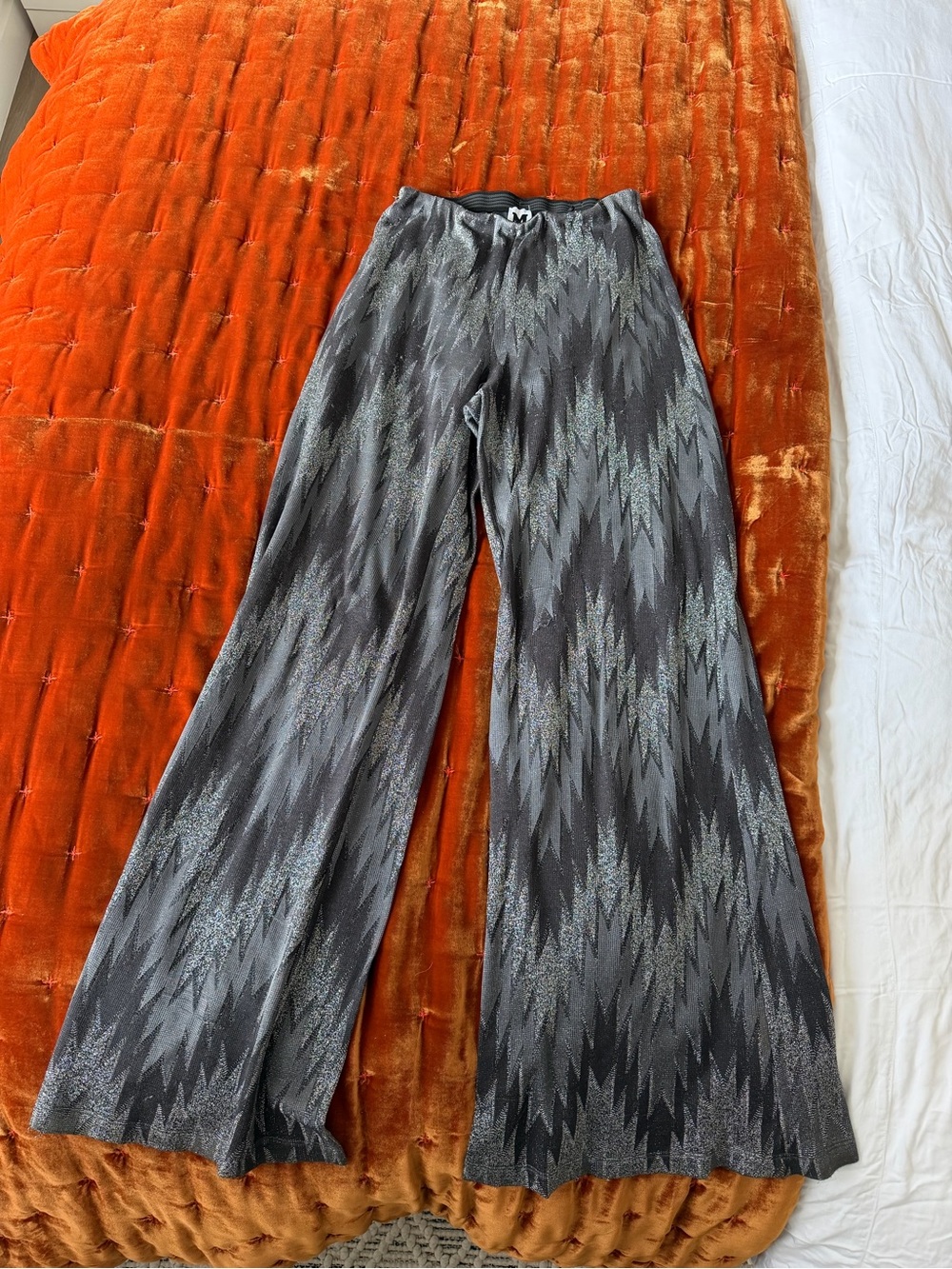 M Missoni Silver Patterned Wide-Leg Pants
